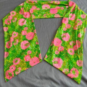 Vintage Key West Fashions Scarf Floral Print 100% Nylon Green & Pink Vibrant